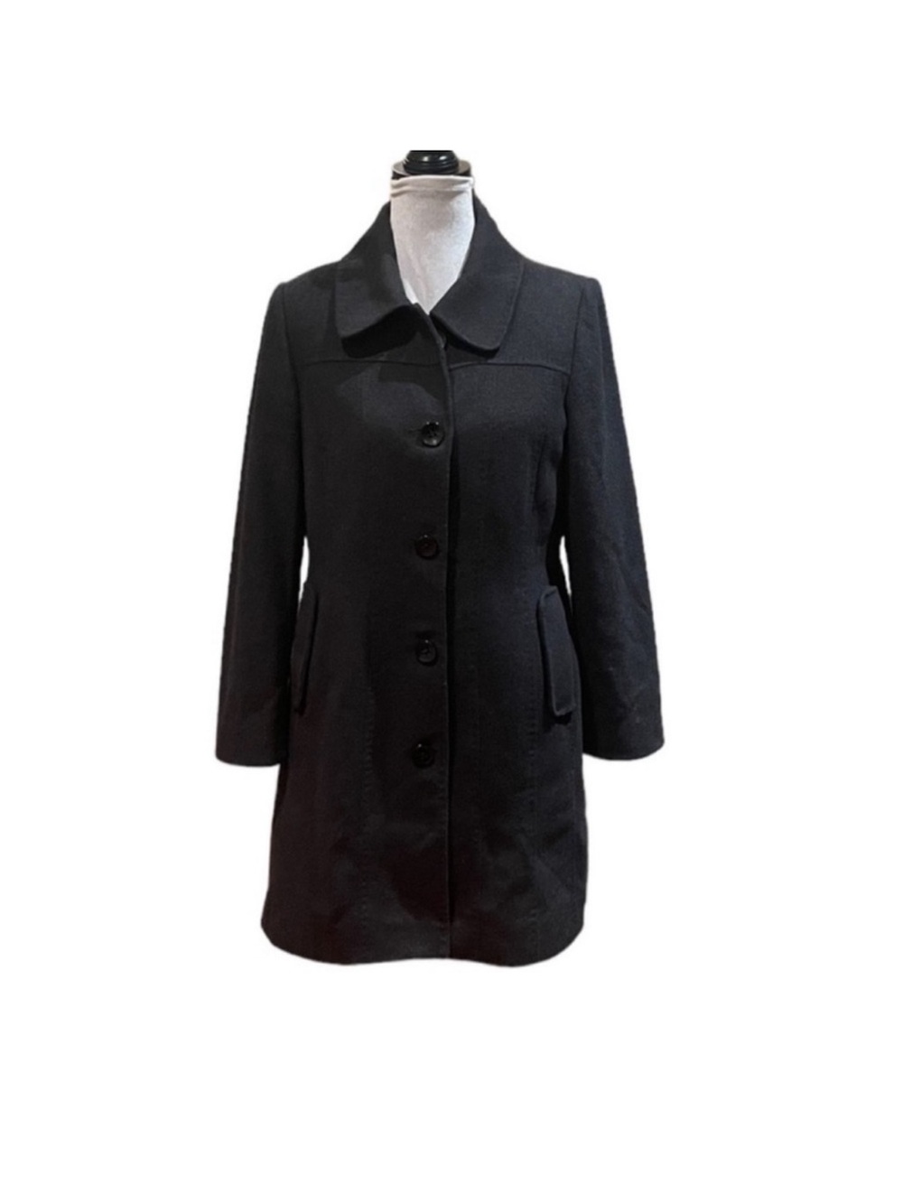 Raffinati black charcoal button front wool classic winter dress coat size 10